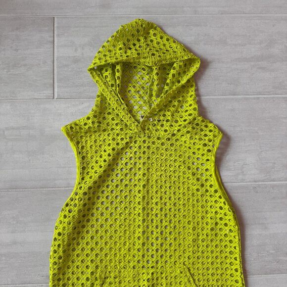 Cotton Candy Neon Green Cover Up Hoodie Sleeveless beach Festival Alien Netted L - Picture 5 of 7